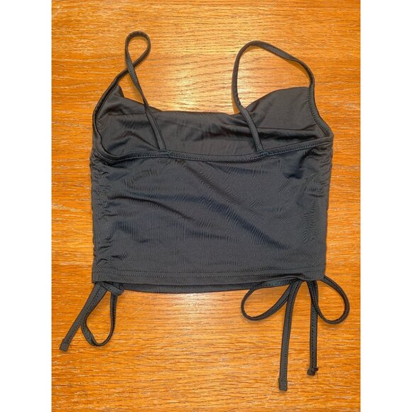 Green Adjustable Ruched Crop Top With Spaghetti Straps - Picture 3 of 4